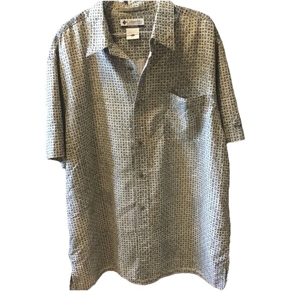 Columbia Shirt Green Tan Geometric Print Button Up Short Sleeve Fishing Mens XL - Picture 8 of 8